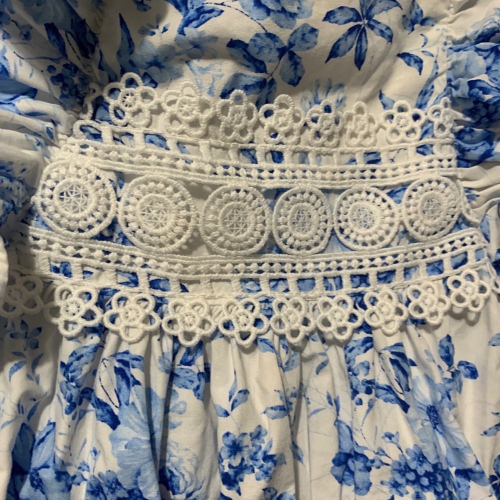 Bonnie Jean Dress Girls 6X R3-13396-HV Blue Floral Ruffle Crochet Lace EUC - Picture 8 of 16